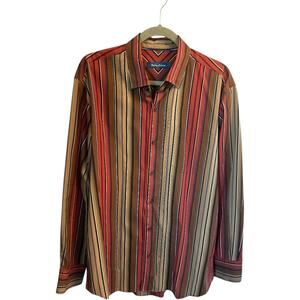 Perfect Tommy Bahama Fall Color Striped Silk Button Down Dress Shirt Men’s Large